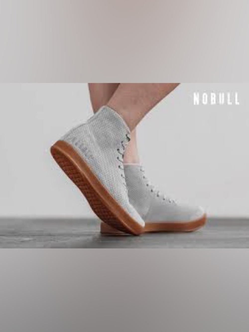 NOBULL Light Gray Knit High-Top Sneakers with Gum Sole
